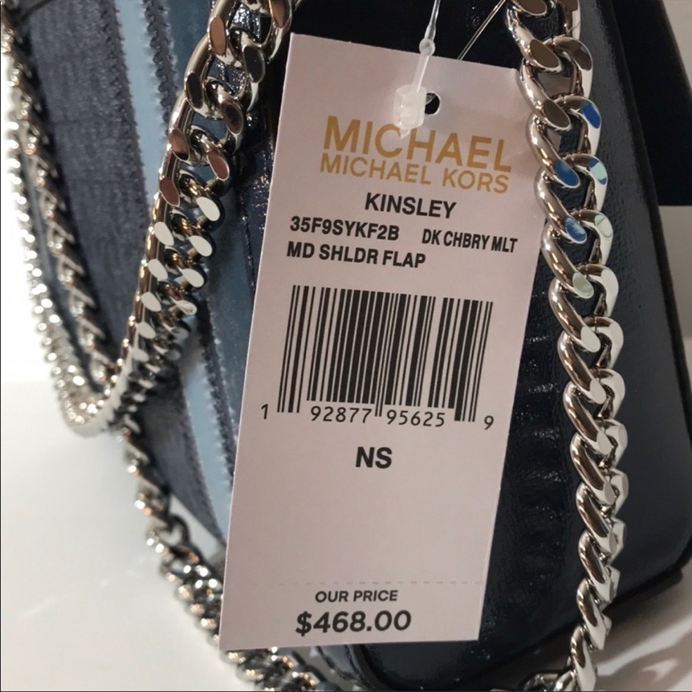 Michael Kors Kinsley Medium shoulder flap bag dark chambray multi color chain - Picture 2 of 8